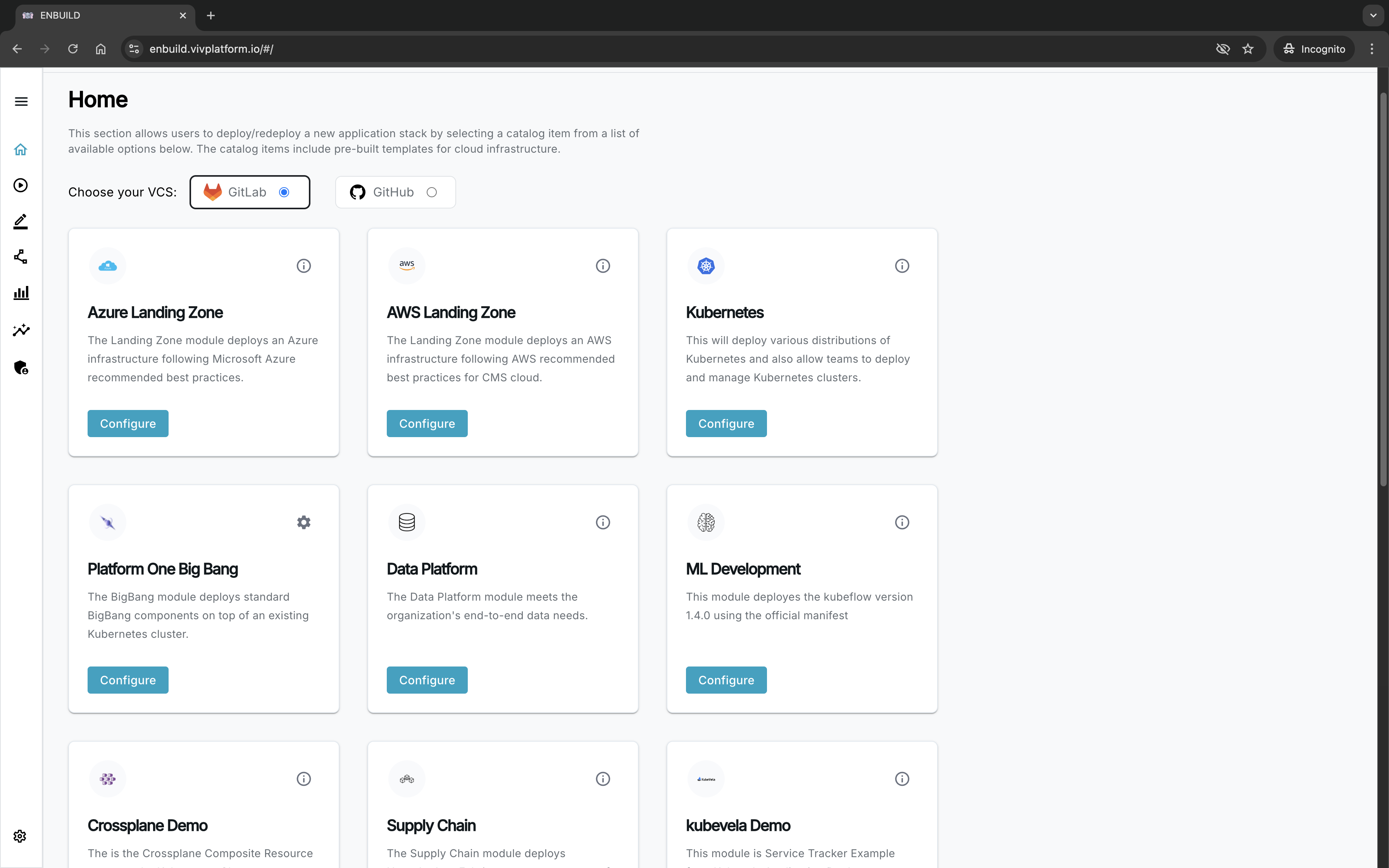 Screenshot of ENBUILD Build Stacks page