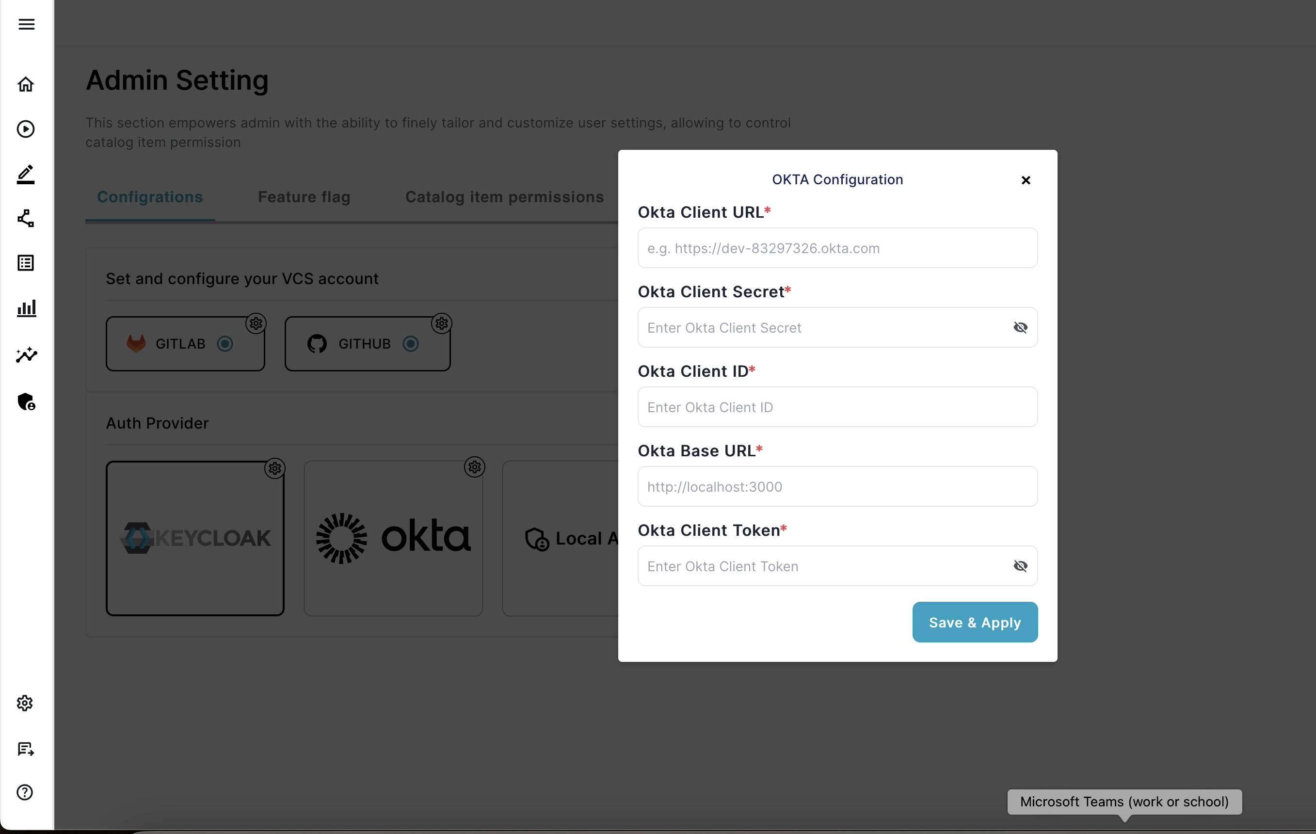 Screenshot of ENBUILD OKTA Configuration Screen